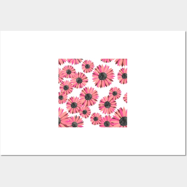 Watercolor Sunflowers Pattern - Pink Wall Art by monitdesign